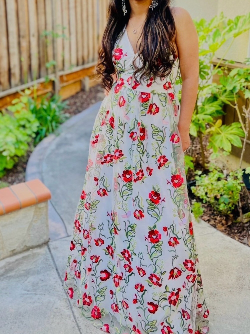 City Studio White Maxi Dress with Red Floral Print